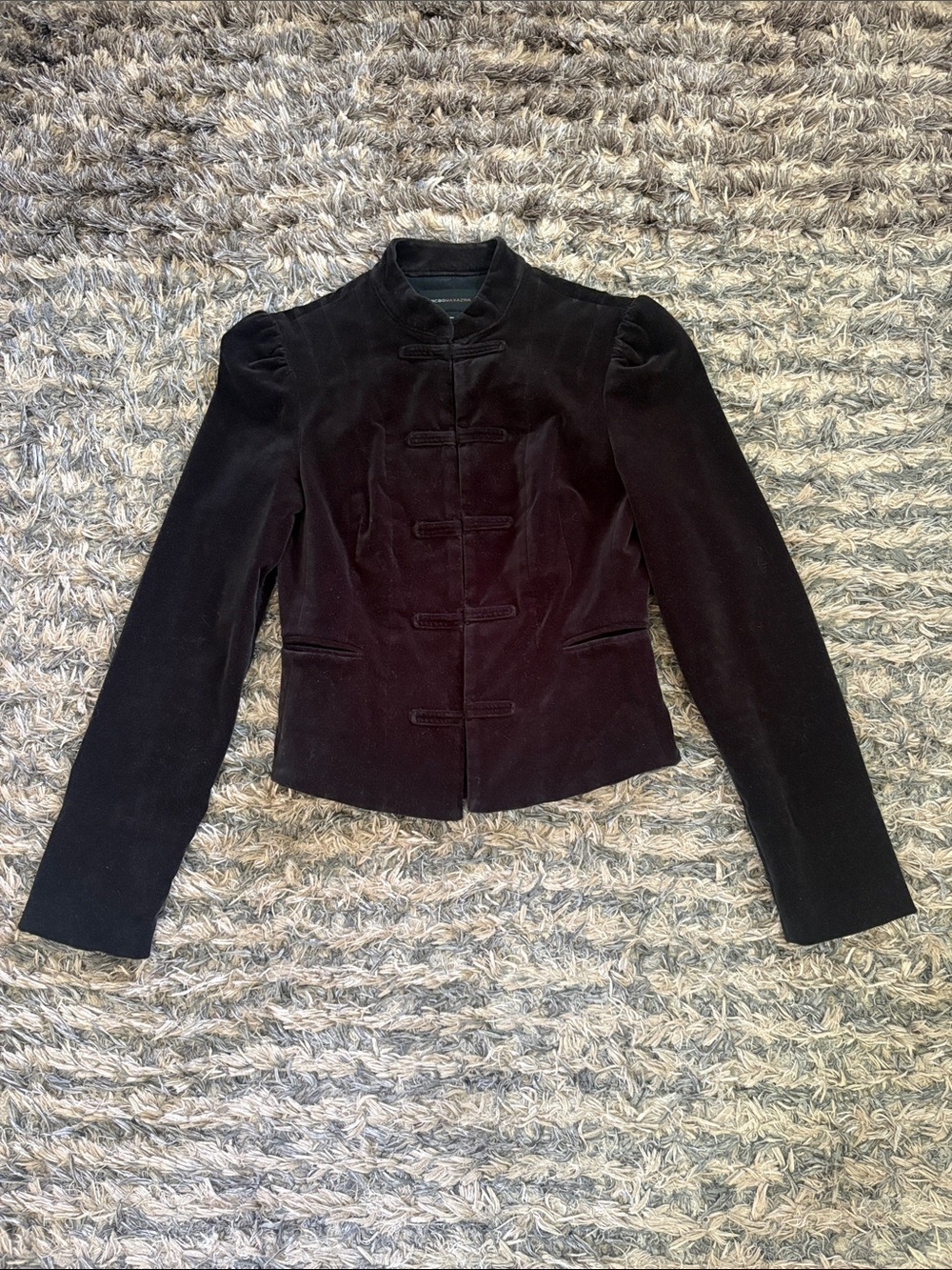 BCBGMaxAzria Black Velvet Mandarin-Collar Jacket XS